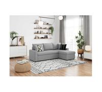 Canapé d'angle 3 places MARIA réversible, convertible avec coffre en tissu - Gris clair - L227 x P146 x H81cm - LOUNGITUDE