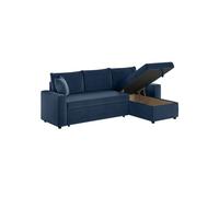Canapé d'angle 3 places MARIA réversible, convertible avec coffre en velours côtelé - Bleu foncé - L227 x P146 x H81cm - LOUNGITUDE