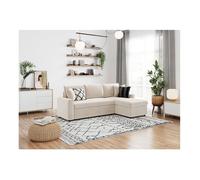 Canapé d'angle 3 places MARIA réversible, convertible avec coffre en velours côtelé - Écru - L227 x P146 x H81cm - LOUNGITUDE