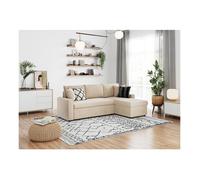 Canapé d'angle 3 places MARIA réversible et convertible avec coffre en velours - Beige - L227 x P146 x H81cm - LOUNGITUDE