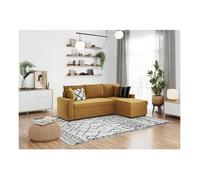 Canapé d'angle 3 places MARIA réversible et convertible avec coffre en velours - Jaune ocre - L227 x P146 x H81cm - LOUNGITUDE