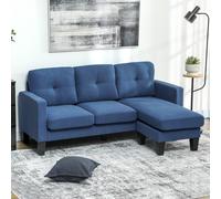 Canapé d'angle - HOMCOM - 3 Places - méridienne réversible - dossier capitonné - tissu aspect lin - 186 x 130 x 84 cm - bleu