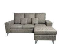 Canapé d'angle 3 places réversible en simili-cuir coloris gris - Longueur 200 x profondeur 144 x hauteur 99 cm