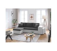 Canapé d'angle 3 places réversible OSLO avec coffre et poufs droit en bi-matière - Blanc/Gris - L241 x P146 x H81cm - LOUNGITUDE