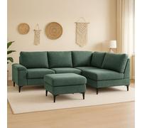 Canapé d'angle 4/5 places en tissu chenille vert avec pouf COLCHESTER