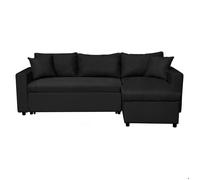 Canapé d'angle 4 places Convertible et Réversible MARIA avec Coffre en simili et microfibre - Noir