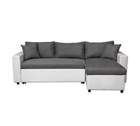 LOUNGITUDE Canapé d'angle 4 Places Convertible et Réversible Maria avec Coffre en Simili et Microfibre