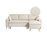 LOUNGITUDE Canapé d'angle 4 Places réversible et Convertible Maria SCANDINAVE avec Coffre en Velours côtelé Fin