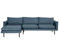 Canapé d'Angle à Droite 4 Places en Tissu Chenille Bleu Pieds Métal Noir Mo