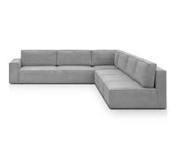 Canapé d'angle à droite convertible 10 pl avec coffre en velours côtelé gris clair - Harper Mod