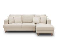 Canapé d'angle à droite convertible 4 places en tissu chenille beige - Marceau