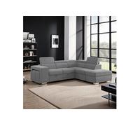 Canapé d'angle à droite convertible 7 places velours gris clair - SVEN