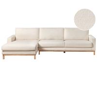 Canapé d'Angle à Droite en Bouclé Pieds en Bois Elégant Beige Clair Siggard
