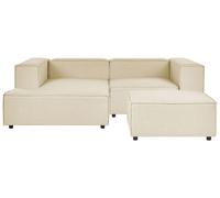 Canapé d'Angle à Droite Modulable avec 2 Places et Pouf en Lin Beige Aprica