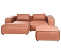 Canapé d'angle à Droite Modulable Moderne en Cuir PU 3 Places avec Pouf Rembourré Marron Doré Brande