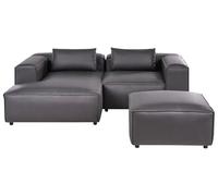 Canapé d'angle à Droite Modulaire Moderne 2 Places en Cuir PU avec Ottoman Pouf Repose-Pieds Noir Brande