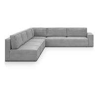 Canapé d'angle à gauche convertible 10 pl avec coffre en velours côtelé gris clair - Harper Mod