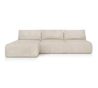 Canapé d'angle à gauche convertible 4 places avec coffre en velours côtelé beige - Jasper