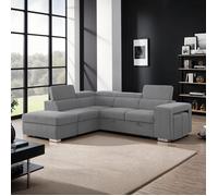 Canapé d'angle à gauche convertible 7 places velours gris clair - SVEN