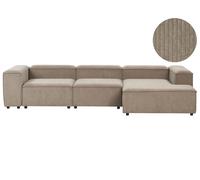 Canapé d'Angle à Gauche en Velours Côtelé Modulaire 3 Places Pieds Noirs Taupe A