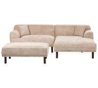 Canapé d'Angle à Gauche Minimaliste avec Ottoman Pouf en Tissu Beige Holt