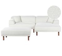 Canapé d'Angle à Gauche Minimaliste en Bouclé Forme de L avec Ottoman Pouf Blanc Holt