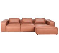 Canapé d'angle à Gauche Moderne 4 Places Modulable en Cuir PU avec Accoudoirs Marron Doré Brande