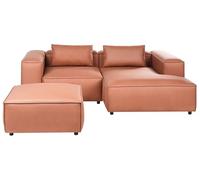 Canapé d'angle à Gauche Modulable Moderne en Cuir PU 3 Places avec Pouf Rembourré Marron Doré Brande