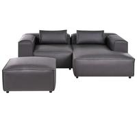 Canapé d'angle à Gauche Modulaire Moderne 2 Places en Cuir PU avec Ottoman Pouf Repose-Pieds Noir Brande