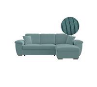 Canapé d'angle ALBERT réversible convertible 4 places avec coffre en velours côtelé - Bleu clair