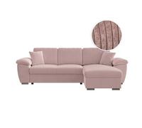 Canapé d'angle ALBERT réversible convertible 4 places avec coffre en velours côtelé - Rose