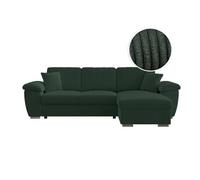 Canapé d'angle ALBERT réversible convertible 4 places avec coffre en velours côtelé - Vert foncé