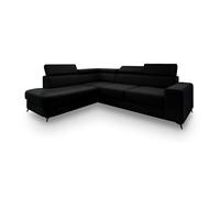 Canapé d'angle ALVORO Canape Convertible - Gauche - Angle - 4 places - 253x190x89 cm - Tissu velours MATT VELVET 99 - Noir