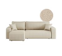 LOUNGITUDE Canapé ALYA d'angle réversible et Convertible 4 Places en Tissu Bouclette
