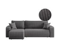 Canapé d'angle ALYA convertible et réversible 4 places en velours cotelé - Gris