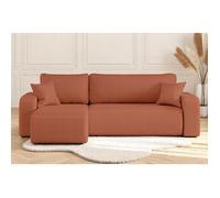 Canapé d'angle ALYA convertible et réversible 4 places en tissu bouclette - Terracotta