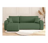 Canapé d'angle ALYA convertible et réversible 4 places en tissu bouclette - Vert