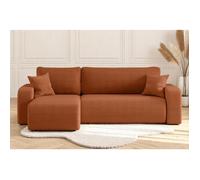Canapé d'angle ALYA convertible et réversible 4 places en velours cotelé - Terracotta