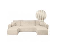 Canapé d'angle ALYA panoramique convertible 6 places en velours cotelé - Beige