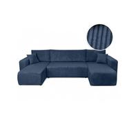 Canapé d'angle ALYA panoramique convertible 6 places en velours cotelé - Bleu