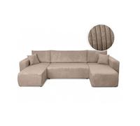 Canapé d'angle ALYA panoramique convertible 6 places en velours cotelé - Taupe