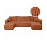 Canapé d'angle ALYA panoramique convertible 6 places en velours cotelé - Terracotta