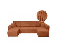 Canapé d'angle ALYA panoramique convertible 6 places en velours cotelé - Terracotta