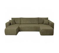 Canapé d'angle ALYA panoramique convertible 6 places en velours cotelé - Vert