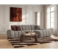 Canapé d'angle avec dossier avance recule APOLLON en tissu bouclette gris clair angle droit BOBOCHIC 3 places Angle droit Gris clair