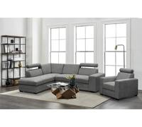 Canapé d'angle avec fauteuil Roma moderne Canapé d'angle avec fauteuil Coin à dormir avec coffre de lit Appuie-tête, Tissu : vardo 11- gris, Ottomane : gauche