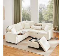 Canapé d'angle avec fonction de couchage et station de charge USB, tabouret multifonction avec espace de rangement et table pliable, canapé moderne en chenille pour salon, chambre d'amis et petites