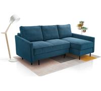 Canapé d'angle avec fonction de couchage - POSO Canapé en velours côtelé, zone de couchage 145x203cm, confortable avec coussins de dossier Coffre de rangement pour literie, disposition d'angle DROITE,