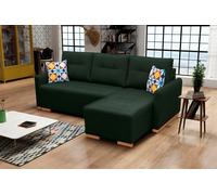 Canapé d'angle avec fonction sommeil et coffre de lit - Canapé robuste avec rembourrage en mousse, pieds en bois et beaucoup d'espace de rangement pour un intérieur moderne | Disposition à droite 228x