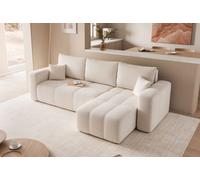 Canapé d'angle avec fonction sommeil PEDRO avec surpiqûres en L Salon Beige Canapé universel avec coussins Canapé-lit Couleur : Manila 01